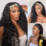 RXY Headband Wig Water Wave Wig Brazilian Human Hair Wigs 180 Density Real Hair Wigs Glueless Wig Human Hair For Black Women ( 16 Inch )