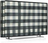 kwmobile Dust Cover for 32" TV Dust Cover - Linen Fabric TV Protector - Check Stripes Black/Light Grey/White