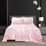 AiMay 6 Piece Satin Sheet Set Queen Pink Deep Pocket 1800 Series Luxury Rich Silk Silky Super Soft Solid Color 4 Pillowcases Sexy Honeymoon Wrinkle Free (Pink, Queen)