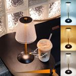 Amingulry Cordless Table Lamp, 4000mAh Rechargeable Battery Operated Lamp, 3 Color Modes & Stepless Dimmable LED Touch Lamp, Portable Retro Metal Beside Lamps for Bedroom Home Desk(Black&Gold)