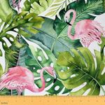 Feelyou Palm Leaf Print Fabric by The Yard, Tropical Flamingo Pattern Upholstery Fabric for Chairs Sofa Couch,Botanical Nature Theme Outdoor Fabric Waterproof, 5 Yards, Green Pink