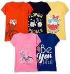 T2F Girls Solid Regular Fit T-Shirt Pack of 5(GLS-TSRT-01_Multicolor 4_3 Years-4 Years)