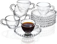 kanpura 3.4 oz Glass Espresso Cups with Saucers Set, Clear Glass Coffee Mug Drinkware Demitasse Cups,Tea Cup and Saucer for Coffee Cappuccino and More Beverage,Pack of 6