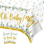 Heboland 2 Pack Neutral Baby Shower Table Cloth Decorations,Sage Green Rectangular 274 x 137 cm Disposable Plastic Tablecloths for Baby Shower Decorations