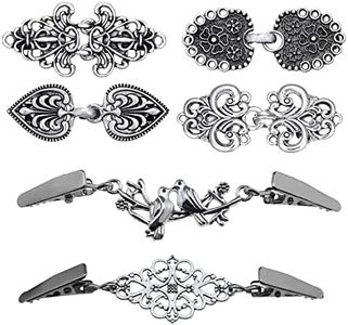 VGOL 6 Pairs Vintage Cardigan Clips Antique Silver Tone Cloak Clasp Fasteners Brooch Clips for Shawl Collar Dress Shirt Scarf Sweater Clothing Decoration Accessories