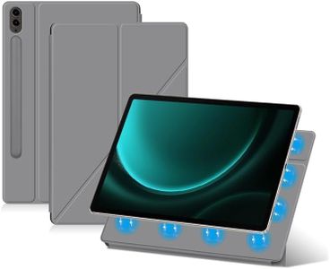 Jarttarn Fold Magnetic Case Compatible with Samsung Galaxy Tab S9 FE Plus 2023 12.4 inch Tablet Case with Pen Slot Leather Shell Sleep Wake-Up (Gray)