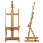 VISWIN Large H-Frame Easel 53" to 91"H, Holds Canvases Up to 78", Premium Beech Wood Artist Studio Easel with Broader Tray for Creating and Displaying Larger Artworks - Natural