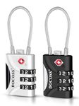 DOCOSS-Set of 2- Metal Cable TSA Locks for Luggage, Number Lock for Bag 4 Digit Small Locks for Luggage TSA Lock Combination Password Locks for Travel (Black,Silver)