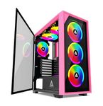 Apevia Genesis Pro G-PRO-PK Mid Tower Gaming PC Case w/ 6X 120mm ARGB Fans, 366 RGB Light Modes, 1x Glass Front Panel, 1x Door Swivel Style Magnetic Glass Side Panel, 2X USB 3.0, Pink