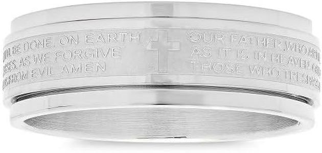 Amazon Essentials Steeltime Men's Stainless Steel Our Father Prayer Spinner Band Ring, Size 11, (previously Amazon Collection)