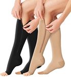 BLUEENJOY Zipper Compression Socks - 2 Pairs 15-20mmHg Open Toe Toeless Compression Socks for Women and Men