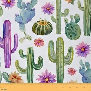 Feelyou Cute Cactus Outdoor Fabric by The Yard, Natural Boho Succulent Thorny Plants Upholstery Fabric for Chairs, Botanical Green Plants Decorative Fabric for Home DIY Projects, 1 Yard, Colorful