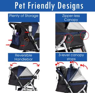 HPZ Pet Rover Stroller – Midnight Blue, Foldable Dog & Cat Carrier