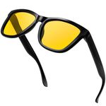 KANASTAL Headlight Night Driving Glasses for Men Polarized Astigmatism Anti Glare Night Vision Glasses for Womens Yellow Sunglasses - Glossy Black Frame Yellow Lens