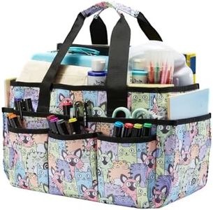 JOSIVIKY Craft Organizer Tote Bag, Art Caddy Bag with Multiple Pockets, Sewing Bags for Scrapbooking, School, Home and Office Supplies (Cat)