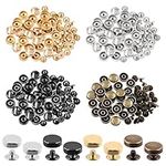 Swpeet 32Pcs Gold Screw Back Rivets Stud Set, Round Purse Feet Metal Studs Rivet, Feet Nailhead Stud Flat Buckle Button Cap Rivets, Gold Metal Flat Head Purse Feet Rivets Stud for Leather Craft DIY