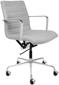 Laura Davidson Furniture SOHO II Ribbed Office Chair - Mid Back Desk Chair, Ergonomically Designed with Arm Rest & Swivel, Made of Poly-Cotton Fabric, Grey Fabric, Computer Chair