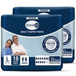 KareIn Premium Adult Diaper Pants, Large 90 - 120 Cm (35"- 47"), 20 Count, Unisex, Leakproof, Elastic Waist, Wetness Indicator, Pack of 2