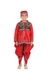 ITSMYCOSTUME Gujarati Kedia Garba Dress for Boys Dhoti,Angrakha & Cap Set Kids Indian State Folk Dance Dress Red