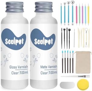 1DFAUL 30Pcs Air Dry Clay Varnish with Sculpting Tools Kit, 2 x 100ml Gloss Matte Clay Glaze for High Luster Scratch Resistant, Waterproof, Pottery Tool kit to Sculpting, Modeling, Shaping