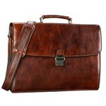 Banuce Vintage Full Grain Italian Vegetable Tanned Leather Briefcase for Men with Lock lawyer Bag Attache Case 15.6 Inch Laptop Business Work Bag Brown