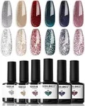 modelones Reflective Glitter Gel Nail Polish Set of 6 Colors Pink Red Black Silver Shimmer Sparkle Gel Polish Collection Kit LED Soak Off Nail Polish Manicure Art Gel Kit Home DIY Nail Salon