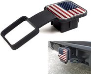 Fogfar 1 PC Square Tow Hitch Dust Plug, 3.14" x 3.14" x 1.96" American Flag Pattern Tow Tube Square Cover, Trailer Receive Tube Plug, Fits 2" x 2" Receiver Tube (Red)