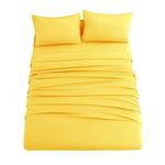 Ghooss Bed Sheet Set Queen Size Super Soft Microfiber 1800 Deep Pocket Luxury Bedding Sheets Double Brushed Wrinkle, Stain, Fade Resistant (Yellow,Queen)