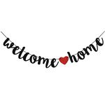 Welcome Home Banner Welcome Back Party Decorations Black Glitter Home Party Sign Decors Banner for Military Army Homecoming Party Decorations, Family Theme Party Supplies