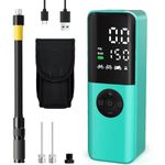 Electric Bike Pump, 150Psi Portable Bicycle Tire Pump with Digital Pressure Gauge for E-Bike, Road and Mountain Bicycle Pump, Mini Electric Bike Pump with Presta, Schrader, Dunlop Valve Accessories