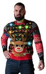 U LOOK UGLY TODAY Unisex Men's Ugly Christmas Jumper Funny, LED Fairisle Xmas Sweater Top - Rudy Lit Up