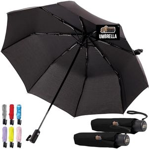GORILLA GRIP Strong Stick Umbrella for Rain, Compact Travel One-Click Automatic Open Close, Lightweight, Portable, US Designed Reinforced Fiberglass Ribs, Wind Resistant Easy Collapse, Black 2 Pack