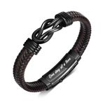 VNOX Men's Inspirational Mantra Engarved Handmade Braided Leather Adjustable Cuff Bangle Bracelet Encouragement Motivational Gift for Men, One day at a time(Inside), no gemstone