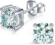 YODEWA Moissanite Stud Earrings for Women 925 Sterling Silver Hypoallergenic Flat Back 1 Pair DEF Color Lab Created Brilliant Round Moissanite Earrings (Blue 1CT)