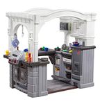 Step2 Grand Walk-in Kitchen & Grill Kids Playset, Indoor/Outdoor Kitchenette, Interactive Play with Lights and Sounds, Durable Plastic, 103 Piece Toy Accessories, Toddlers 2+ Years Old, Gray/White