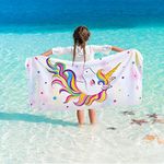 Unicorn Beach Towel - 76 x 150cm Rainbow Polyester Camping Towels for Girls Kids Quick Dry Ultra Absorbent Super Soft Beach Blanket Pool Travel Swimming Bath Shower Towel