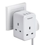 Multi Plug Socket Extensions with 3 USB, TESSAN USB Plug Adaptor UK, 3 Way Multiplug Socket Plug, USB Socket Adapter for Home, Office, School Supplies, Plug Extension 3 Way Plug Adapter with USB