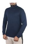 Bahob® Mens Turtleneck Slim Fit Mens Jumper Cotton Ribbed High Neck Pullover Sweater Knitwear (Navy, Medium)