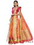 SILK LAND Women's Ikkat Designer Silk Saree With Unstiched Blouse Piece(Orange), Orange, Free