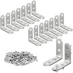 Blingstar L Bracket Stainless Steel Corner Brace 16Pcs 1.57x1.57 Inch Right Angle Bracket Joint 90 Degree Corner Fastener for Wood Furniture Bedframe Shelves Dresser Table, with 64 Pcs Screws, Silver