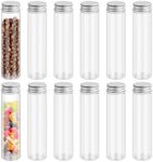 Chstarina 12 Pieces Plastic Transparent Test Tubes, 110ml Test Tubes with Lids, Test Tubes for Flower Vase, Beads, Sweets, Glass Beads, Laboratory, Test Tubes for Flowers, Liquids, Spices