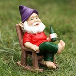 Drinking Garden Gnome Sitting on Rocking Chair, Outdoor Gnome Statue Decorations, Funny Garden Figurines for Lawn Patio (A)