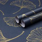 Yomshi Peel and Stick Wallpaper 44CM x 3M Golden Ginkgo Leaf Dark Blue Wallpaper Waterproof Gold Leaf Contact Paper Self Adhesive Wallpaper Removable Vinyl Film for Wall Furniture Decor