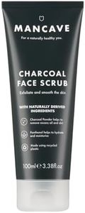 ManCave Charcoal Face Scrub 100ml for Men, Exfoliate & Smooth Skin, Dermatlogically Tested, Natural Formulation, Vegan Friendly and Cruelty Free, Tube made from Recycled Plastics, Made in England