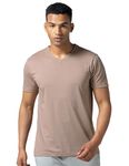 DAMENSCH Regular Fit Half Sleeve V Neck Tshirt Combed Cotton Blend Solid Lightweight Gold Finish Shine Softer Durable Casual Wear Lounge Wear Tshirt for Men-Dusty Mauve-L