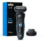 Braun Electric Shaver for Men, Series 5 5118s, Wet & Dry Shave, Turbo Shaving Mode, Foil Shaver, Engineered in Germany, Li-Ion battery up to 50 min, with Precision Trimmer, Blue