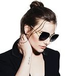 LUENX Oversized Sunglasses for Women Trendy Square Flat Non-mirrored Black Lens Metal Gold Frame