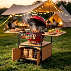 51.8" Outdoor Grill Table Cart for Ceramic Egg with 4 Locking Wheels