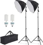 PioneerWorks Softbox Photography Lighting Kit, Continuous Lighting Kit with 2pcs 135W 5500K Bulbs, Professional Photo Studio Lighting for Video Recording, Portrait Shooting