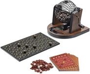 Navaris Bingo Set - Wood Veneer Bingo Game Set with 1-90 Balls Metal Tombola Drum Cage Cards and Markers - Family Games Set for Adults and Kids